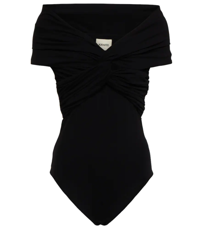 Shop Khaite Cerise Off-shoulder Bodysuit In Black