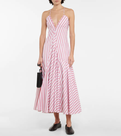 Shop Jil Sander Striped Cotton Maxi Dress In Open White