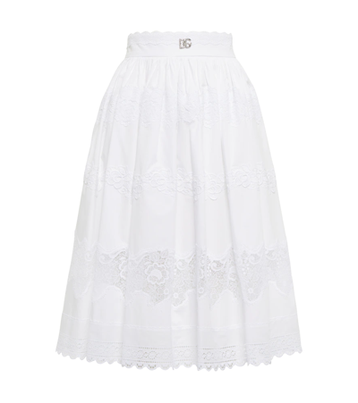 Shop Dolce & Gabbana Embroidered Cotton-blend Midi Skirt In Bianco