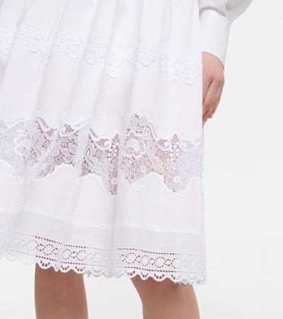 Shop Dolce & Gabbana Embroidered Cotton-blend Midi Skirt In Bianco