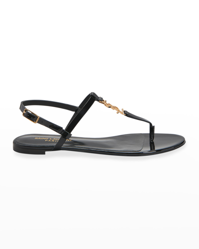 Shop Saint Laurent Cassandra Leather Ysl Slingback Sandals In Nero 1000