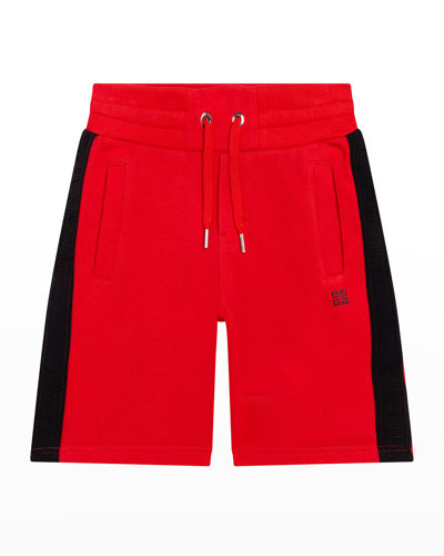 Shop Givenchy Boy's Drawstring Track Shorts With Contrast Stripe Down Legs In 991 Red