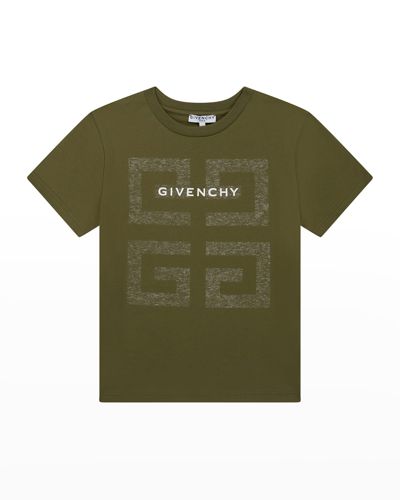 Shop Givenchy Boy's Short-sleeve T-shirt With 4g Logo On Front In 94h Khaki