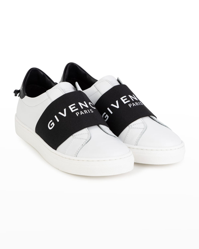 Shop Givenchy Kid's Urban Street Logo Leather Elastic-strap Sneakers, Baby In 10b White