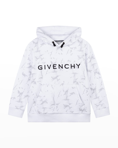 Shop Givenchy Boy's Hoodie Sweatshirt With Cracked-effect Print In 10b White