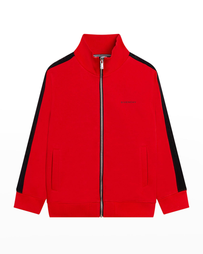 Shop Givenchy Boy's Zip-up Track Jacket With Contrast Stripe Down Sleeves In 991 Red