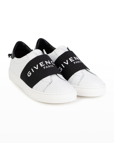 Shop Givenchy Kid's Urban Street Logo Bicolor Elastic-strap Sneakers, Toddler/kids In 10b White