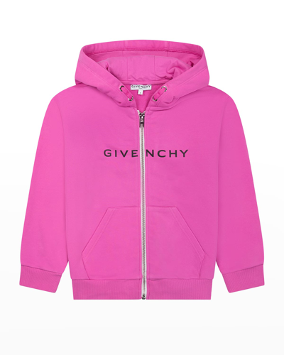 Shop Givenchy Girl's Cropped Hoodie With Kanga Pockets &  Logo Front In 482 Rasberry
