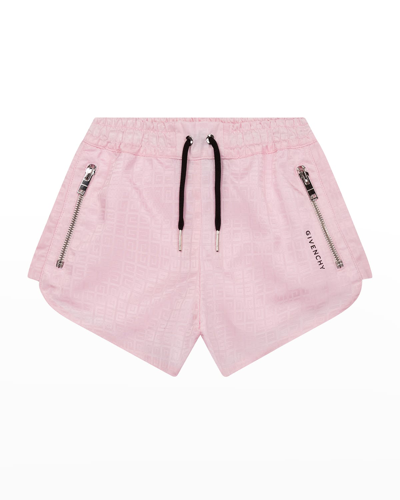 Shop Givenchy Girl's Athletic Shorts In 4g Jacquard With Mesh Lining In 44z Pink