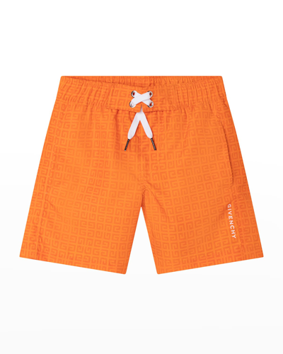 Shop Givenchy Boy's 4g Allover Swim Shorts In 418 Orange