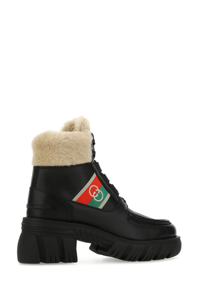 Shop Gucci Black Leather Ankle Boots  Black  Donna 39
