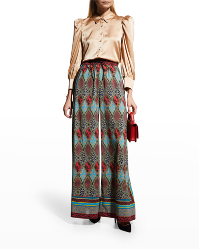 Shop Alice And Olivia Kenley Palazzo Pants W/ Drawstring In Jewel Multi