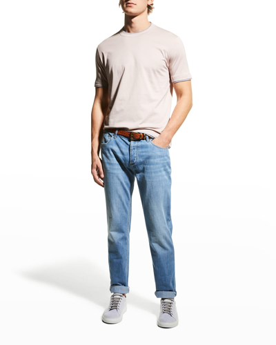 Shop Brunello Cucinelli Men's Tipped Crew T-shirt In Clh81 Rose