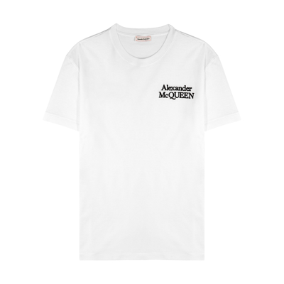 Shop Alexander Mcqueen White Logo-embroidered Cotton T-shirt