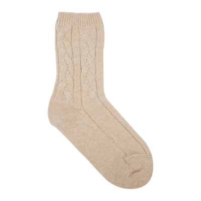 Shop Johnstons Of Elgin Sand Cable-knit Cashmere Socks In Natural