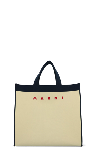 Shop Marni Logo Print Tote Bag In Beige