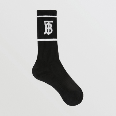Shop Burberry Monogram Motif Intarsia Cotton Blend Socks In Black