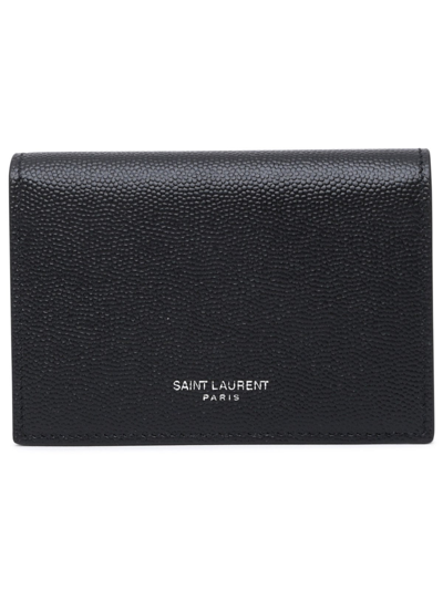 Shop Saint Laurent Logo Printed Bifold Cardholder In Black