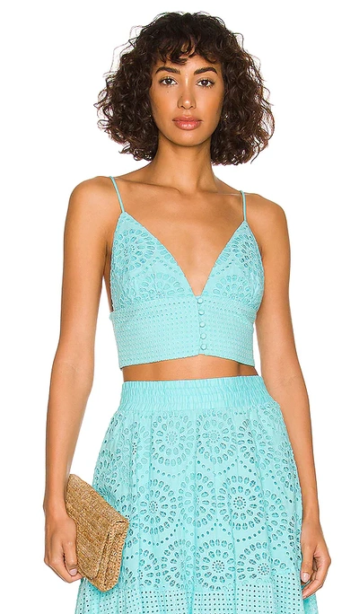 Shop Alice And Olivia Adelaide Button Down Crop Top In Teal