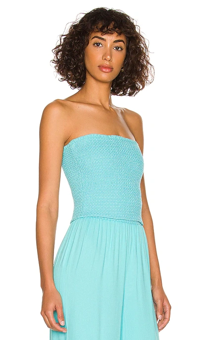 Shop Alice And Olivia Penelope Smocked Strapless Crop Top In Teal