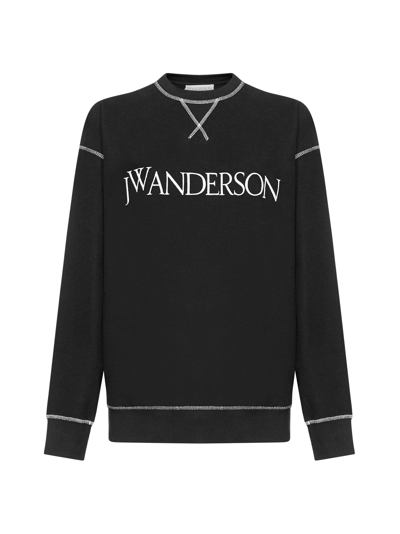 Shop Jw Anderson Logo Printed Ribbed Cuff Sweatshirt In Black