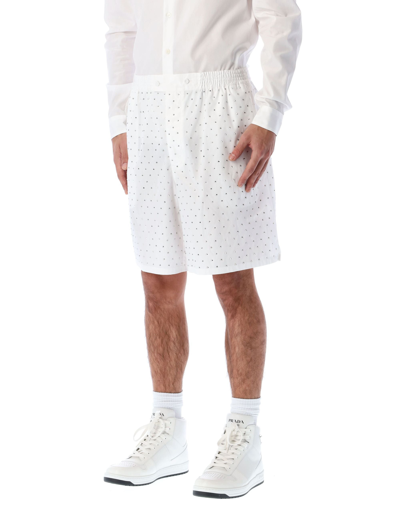 Shop Prada Studded Elastic Waist Shorts In White