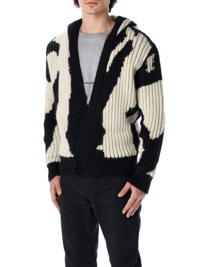 Shop Saint Laurent Hooded Knitted Cardigan In Multi