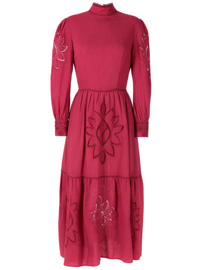 Shop Martha Medeiros Mandacarú Linen Midi Dress In Red