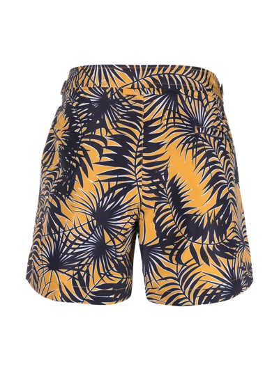 Shop Orlebar Brown Leaf-print Concealed Swim Shorts In Blue