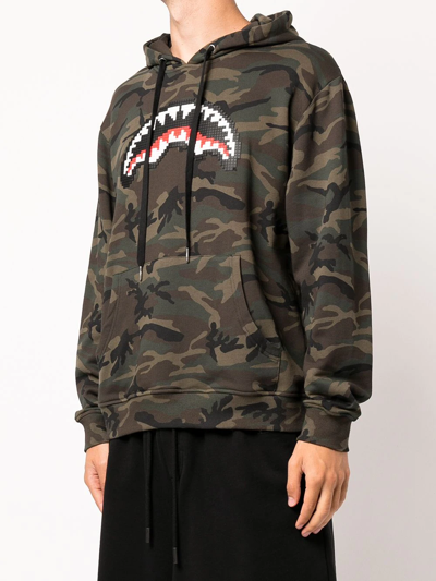 Mostly Heard Rarely Seen 8-bit Shark Mouth Camouflage Hoodie In Green