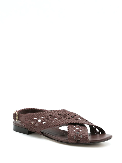 Sarah Chofakian Woven Sling-back Sandals In Brown