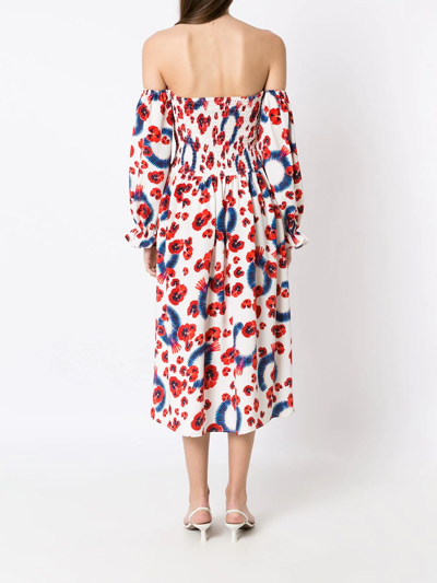 Shop Isolda Iman Floral Print Off Shoulder Dress In White