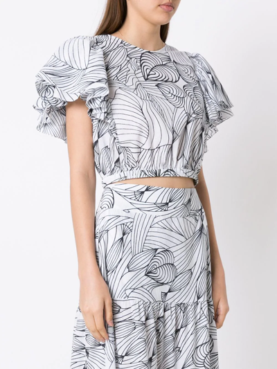 Isolda Sabiá Heart Print Cropped Blouse In White