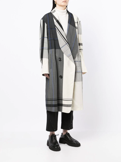 Y's Check Single-breasted Coat In Multicolour
