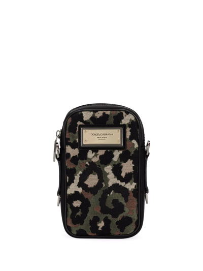 Shop Dolce & Gabbana Camouflage Jacquard Crossbody Bag In Black