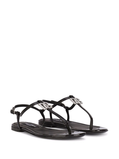 Shop Dolce & Gabbana Dg Flat Leather Sandals In Black