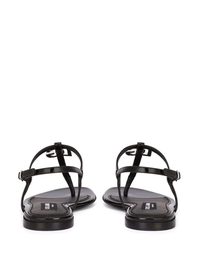 Shop Dolce & Gabbana Dg Flat Leather Sandals In Black