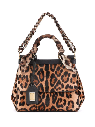Shop Dolce & Gabbana Medium Sicily Leopard-print Top-handle Bag In Brown