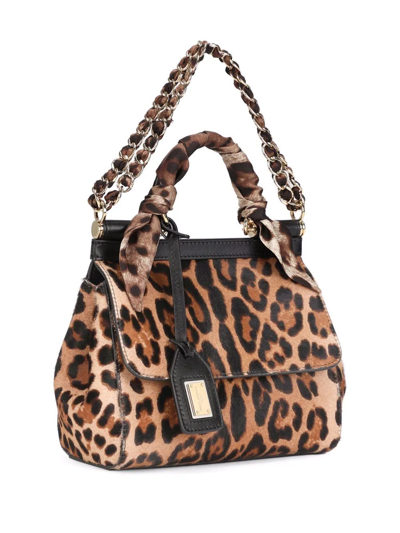 Shop Dolce & Gabbana Medium Sicily Leopard-print Top-handle Bag In Brown