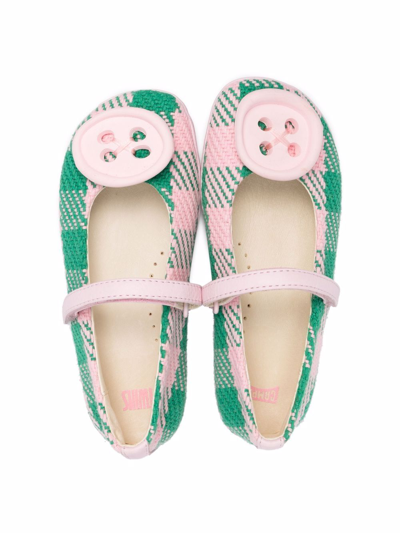 Camper Twins Checked Ballerina Shoes In Pink