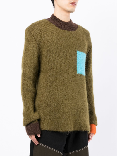 Shop Jacquemus Color-block Crewneck Sweater In Green