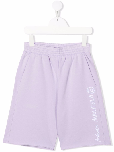 Shop Mm6 Maison Margiela Logo-print Track Shorts In Purple