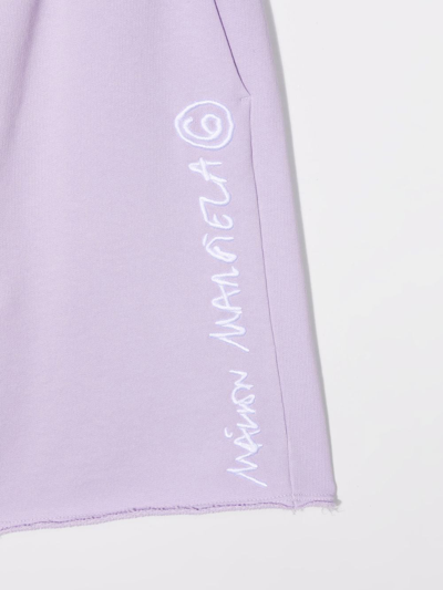 Shop Mm6 Maison Margiela Logo-print Track Shorts In Purple