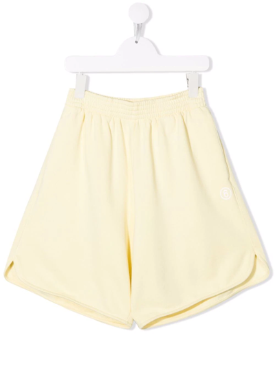 Shop Mm6 Maison Margiela Wide Leg Track Shorts In Yellow