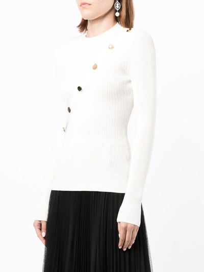 Alexander Mcqueen Button Embellished White Ribbed Top In White