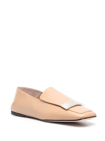 Shop Sergio Rossi Logo-plaque Embellished Loafers In Neutrals