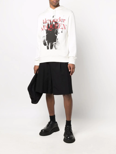 Shop Alexander Mcqueen Graphic-logo Print Hoodie In White