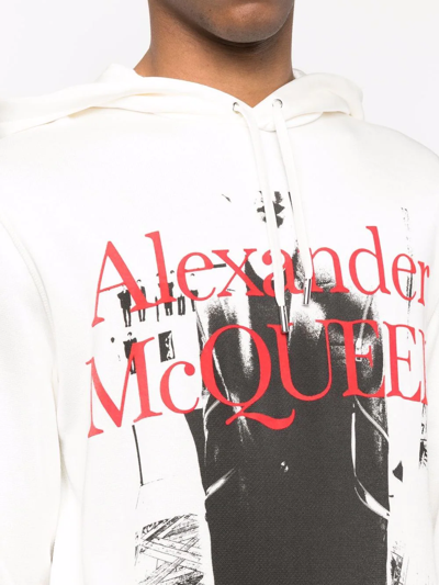 Shop Alexander Mcqueen Graphic-logo Print Hoodie In White