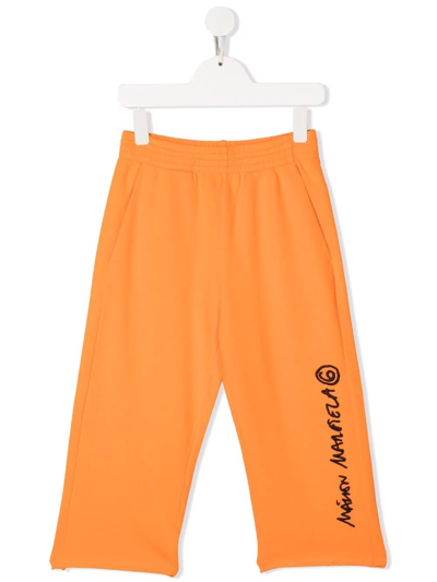 Shop Mm6 Maison Margiela Wide-leg Logo Track Pants In Orange
