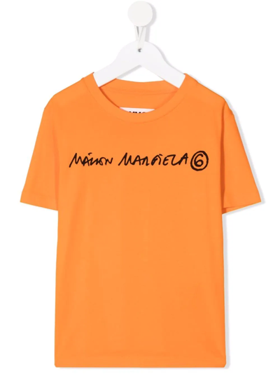 Mm6 Maison Margiela Teen Logo Print T-shirt In Orange